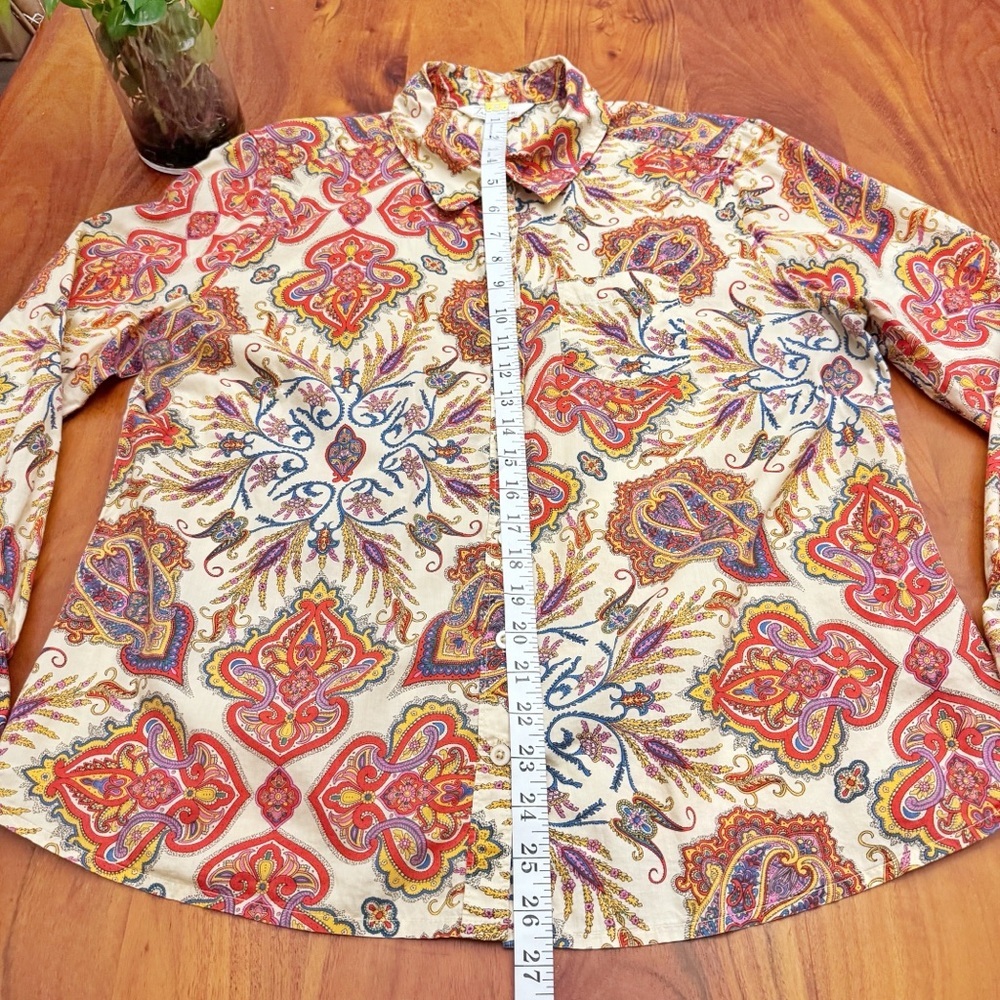 Vintage Floral Paisley Pattern Boho Festival Hippie Button Down Shirt Blouse - Picture 11 of 16